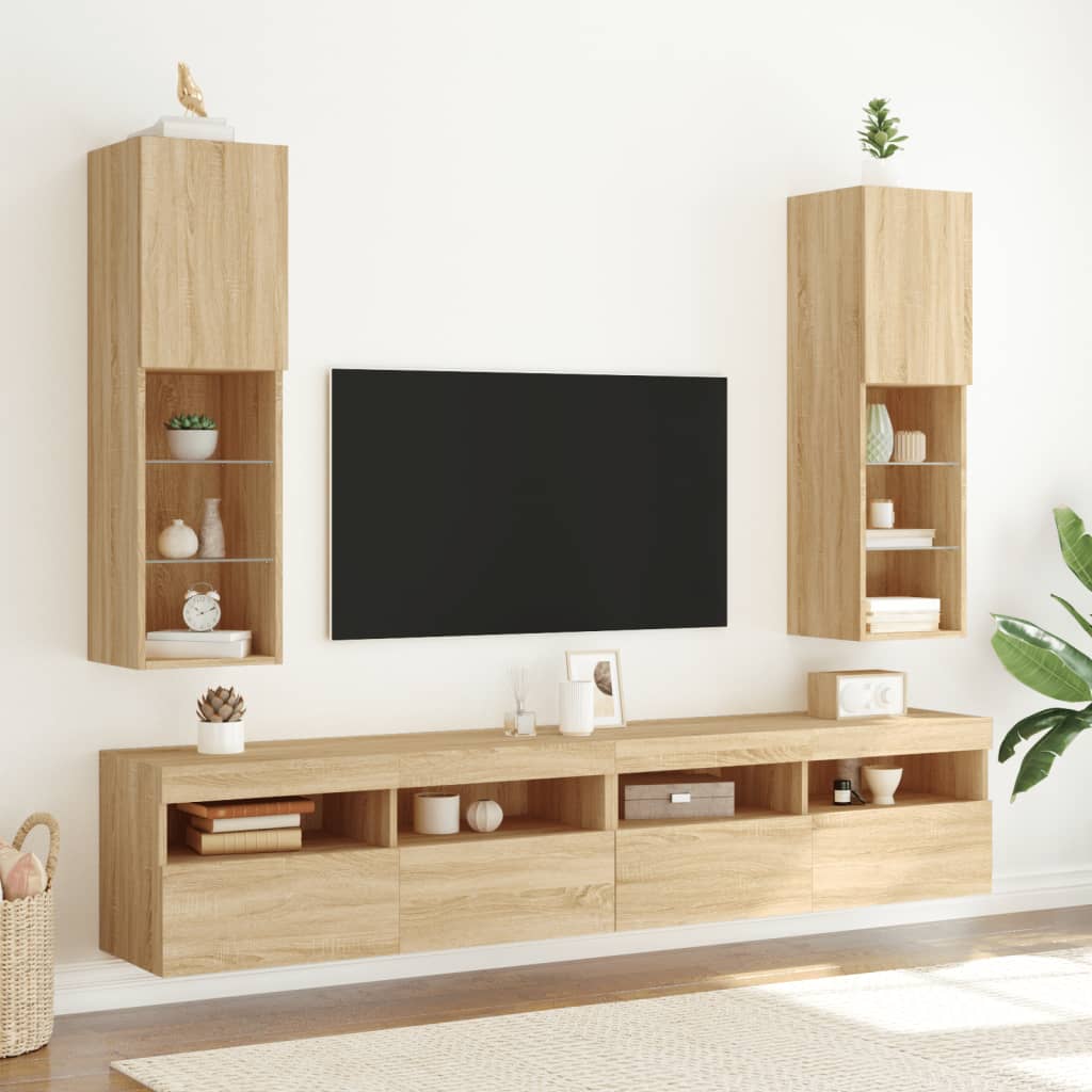 Meuble TV avec lumières LED Chêne Sonoma 30,5x30x102 cm