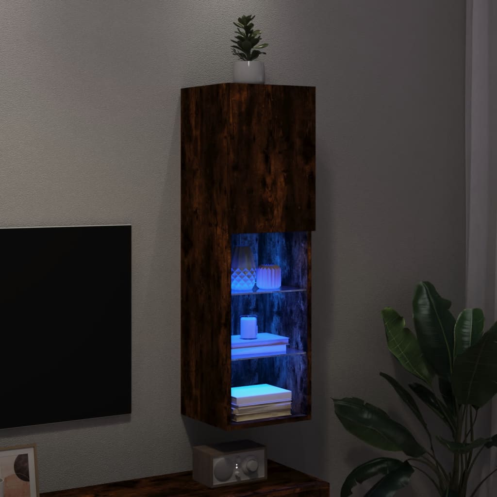 TV cabinet with LED lights smoked oak 30.5x30x102 cm