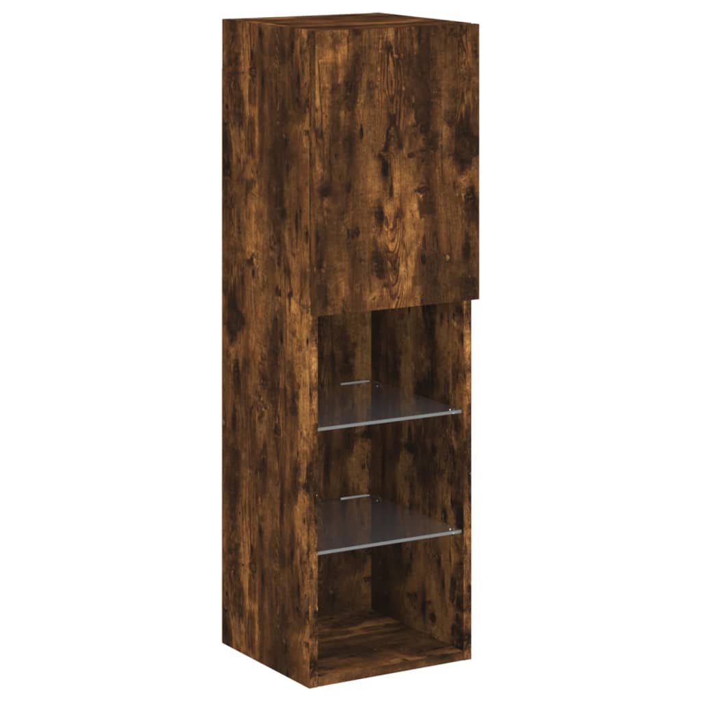 TV cabinet with LED lights smoked oak 30.5x30x102 cm