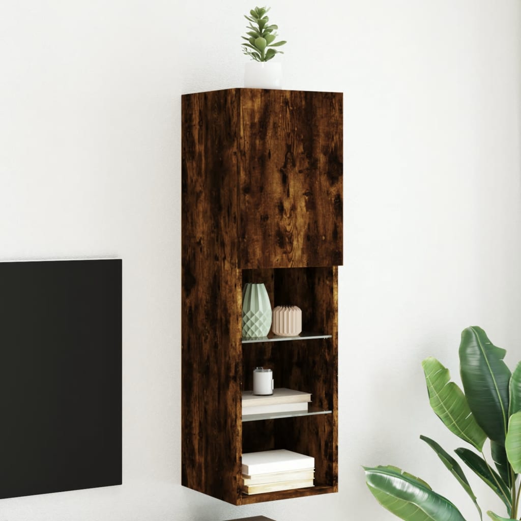 TV cabinet with LED lights smoked oak 30.5x30x102 cm