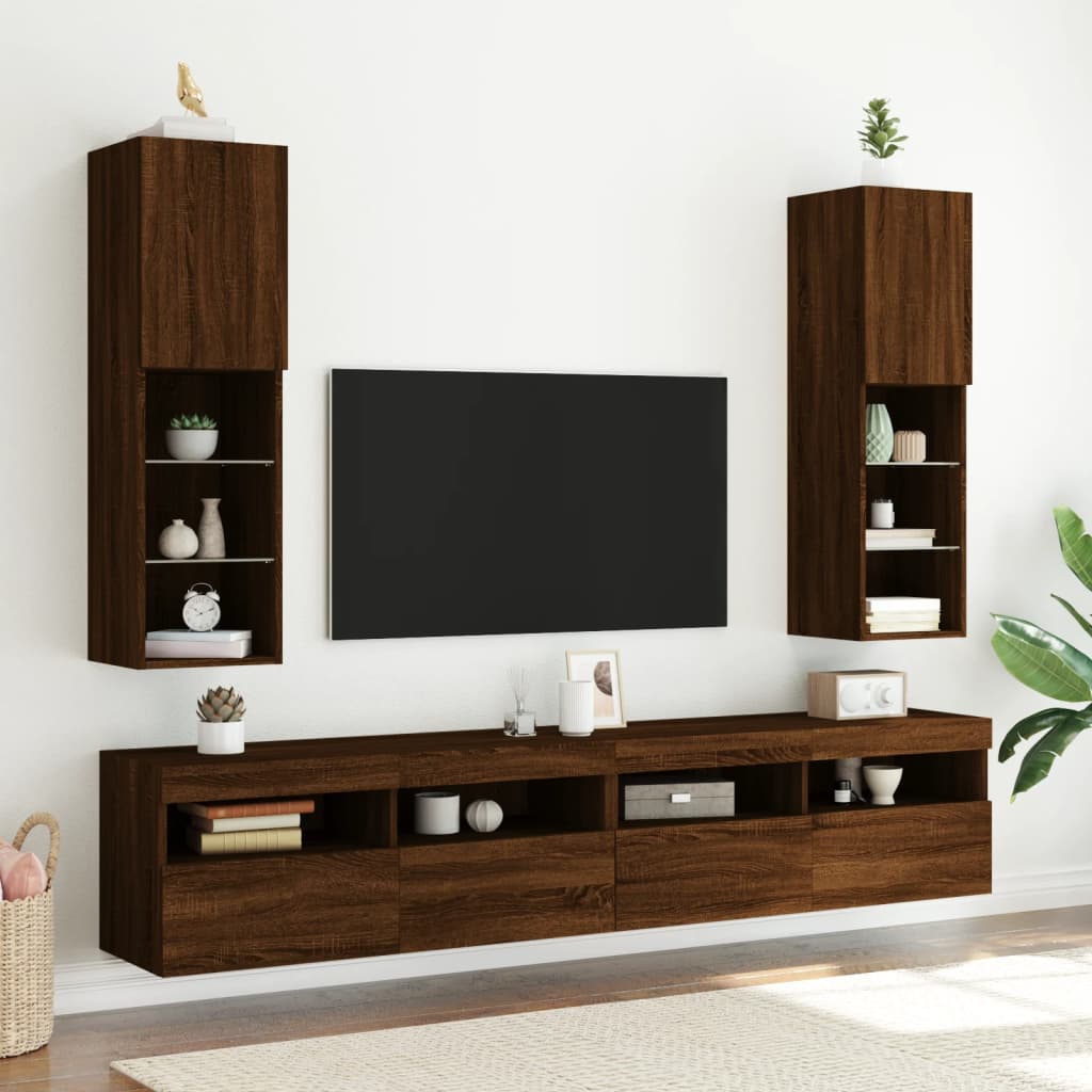 TV cabinet with LED lights brown oak look 30.5x30x102 cm
