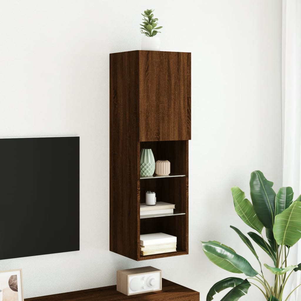 TV cabinet with LED lights brown oak look 30.5x30x102 cm