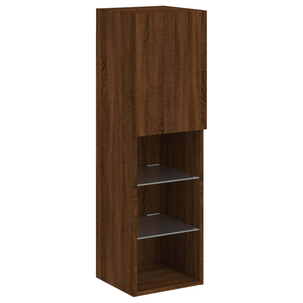 TV cabinet with LED lights brown oak look 30.5x30x102 cm