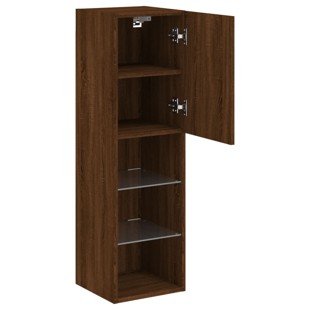 TV cabinet with LED lights brown oak look 30.5x30x102 cm