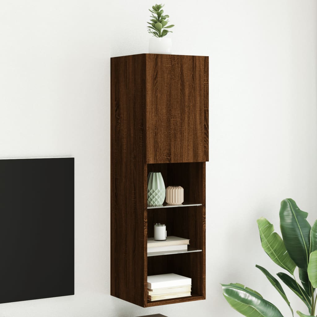 TV cabinet with LED lights brown oak look 30.5x30x102 cm