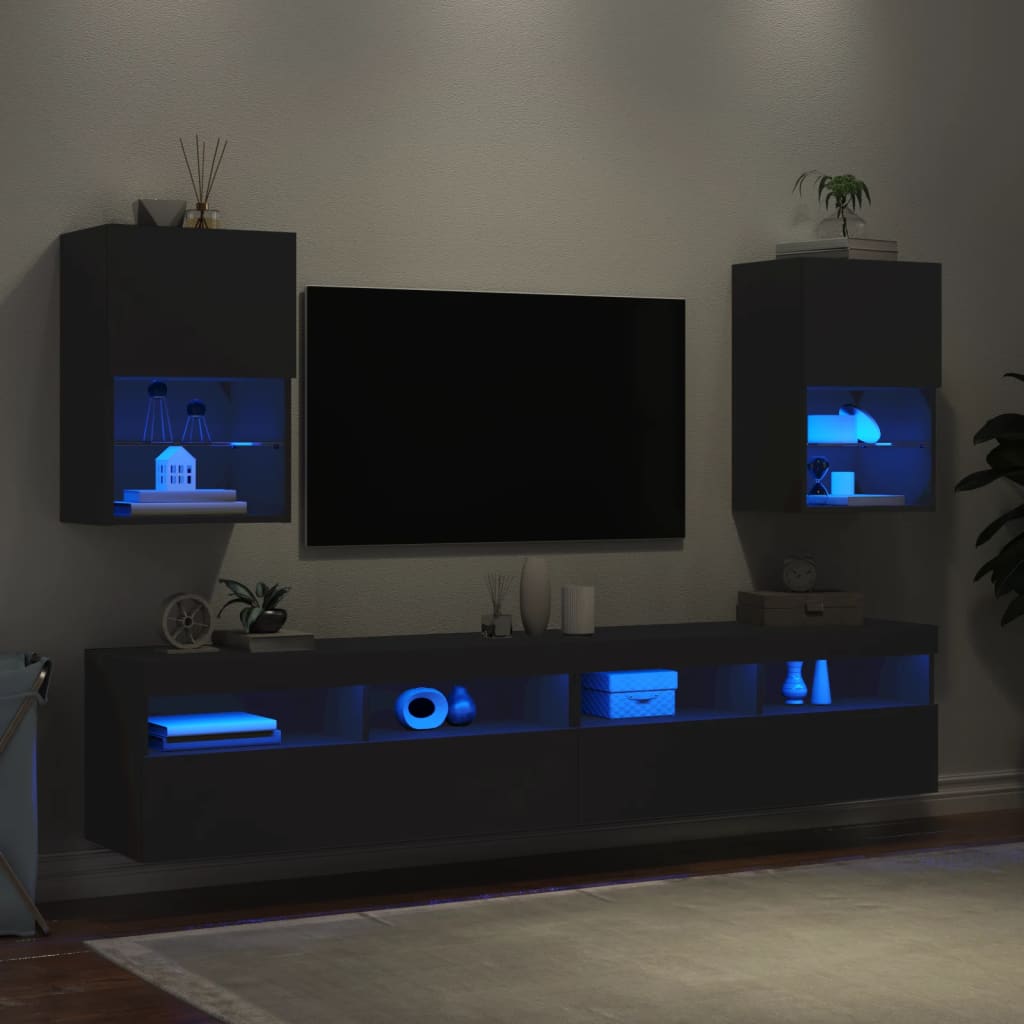 Meubles TV avec lumières LED 2 pcs Noir 40,5x30x60 cm