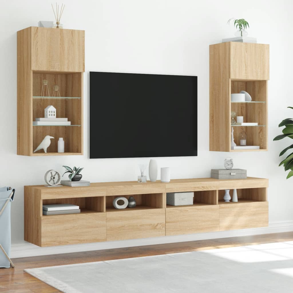 Meuble TV avec lumières LED Chêne Sonoma 40,5x30x90 cm