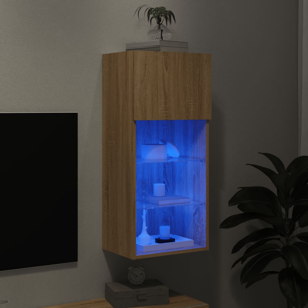 Meuble TV avec lumières LED Chêne Sonoma 40,5x30x90 cm