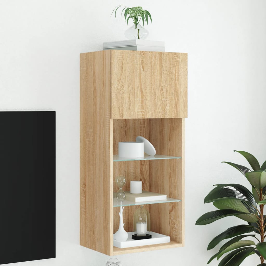 Meuble TV avec lumières LED Chêne Sonoma 40,5x30x90 cm