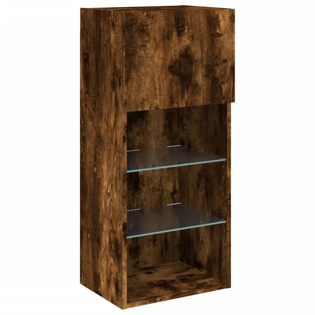 TV cabinet with LED lights smoked oak 40.5x30x90 cm