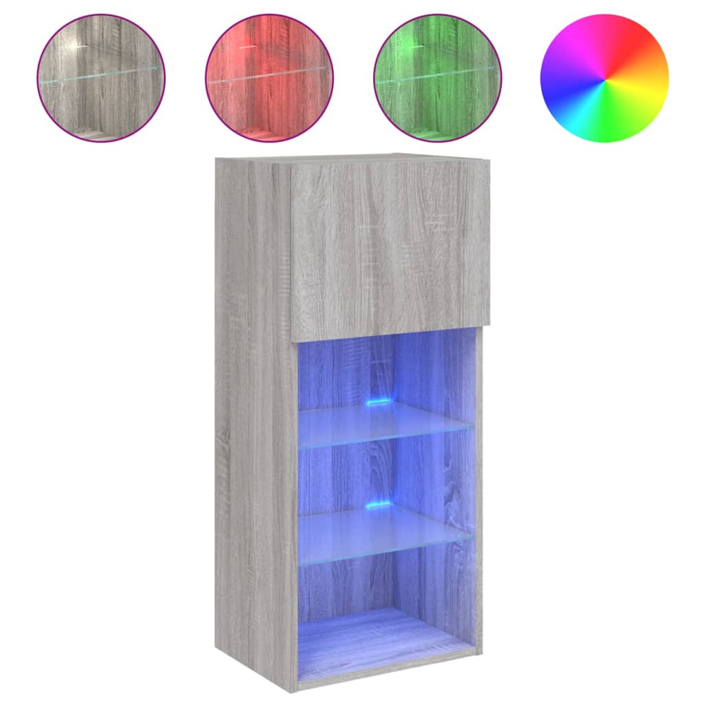 Meuble TV avec lumières LED Gris Sonoma 40,5x30x90 cm