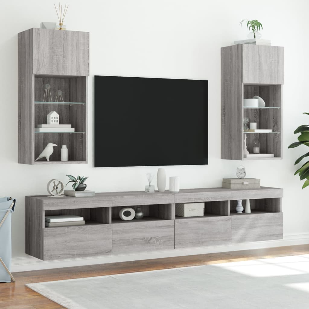 Meuble TV avec lumières LED Gris Sonoma 40,5x30x90 cm