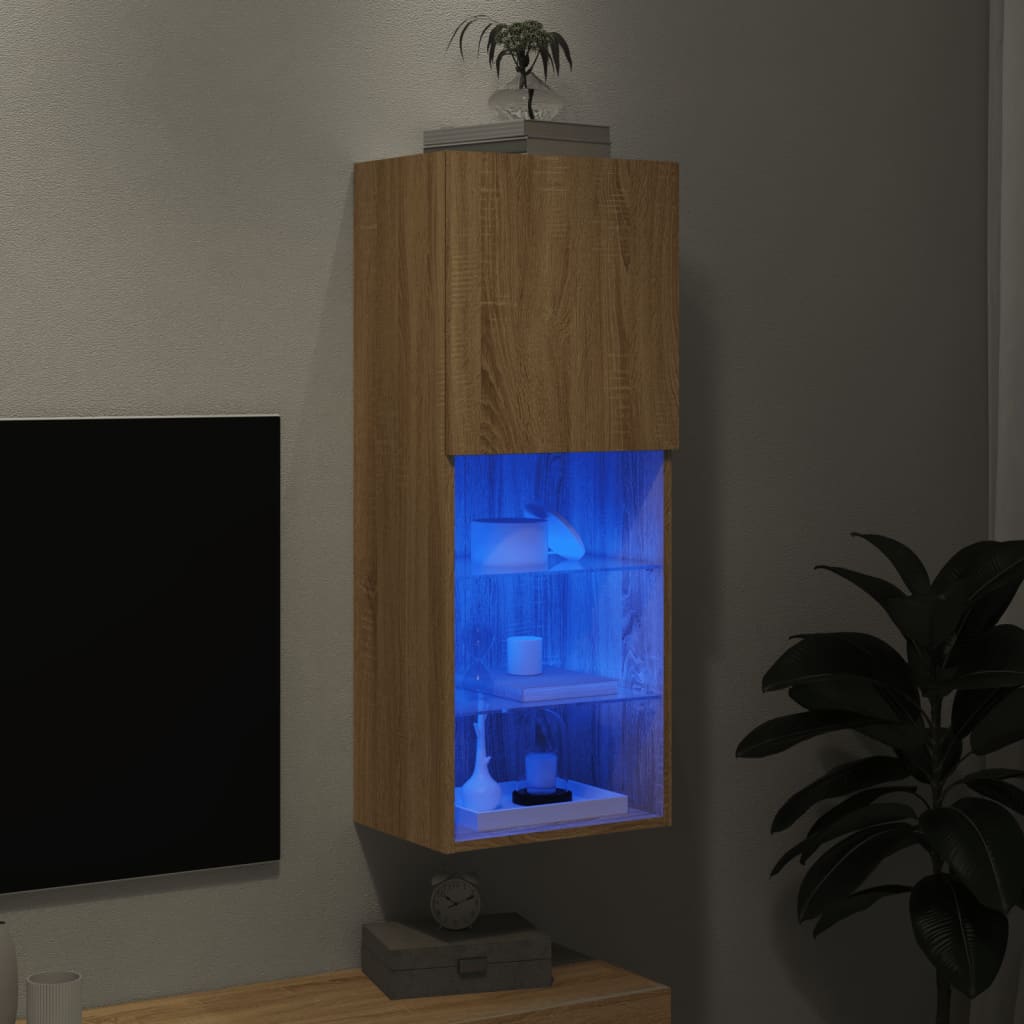 Meuble TV avec lumières LED Chêne Sonoma 40,5x30x102 cm