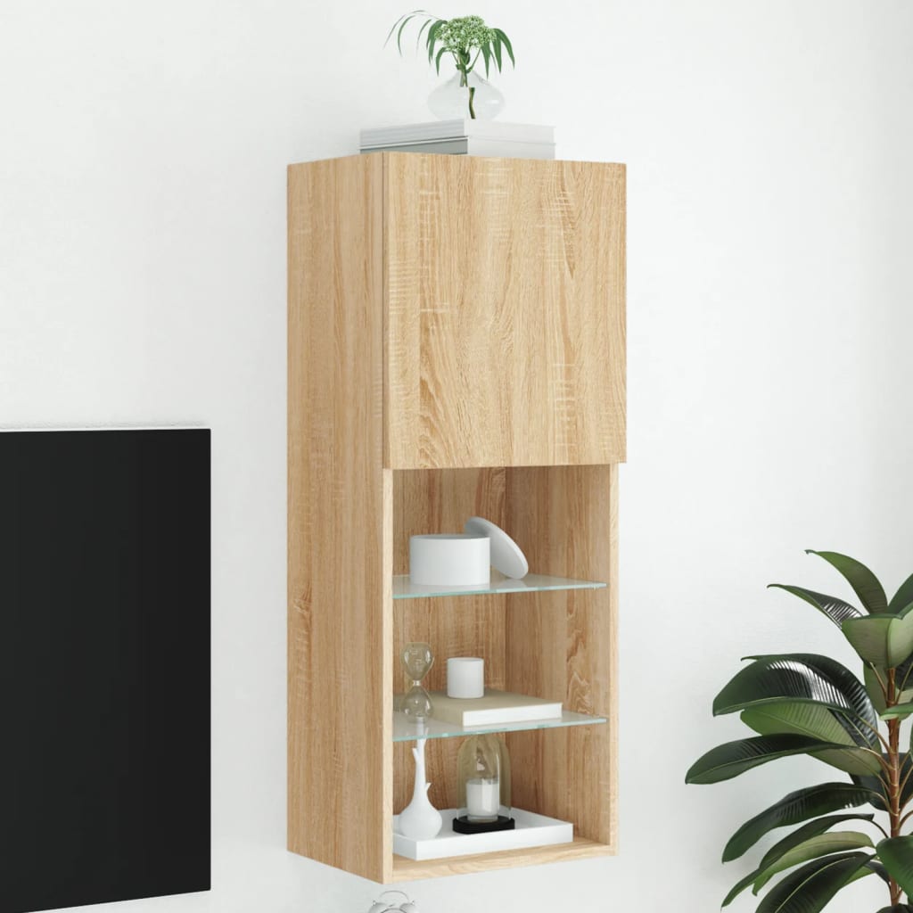 Meuble TV avec lumières LED Chêne Sonoma 40,5x30x102 cm