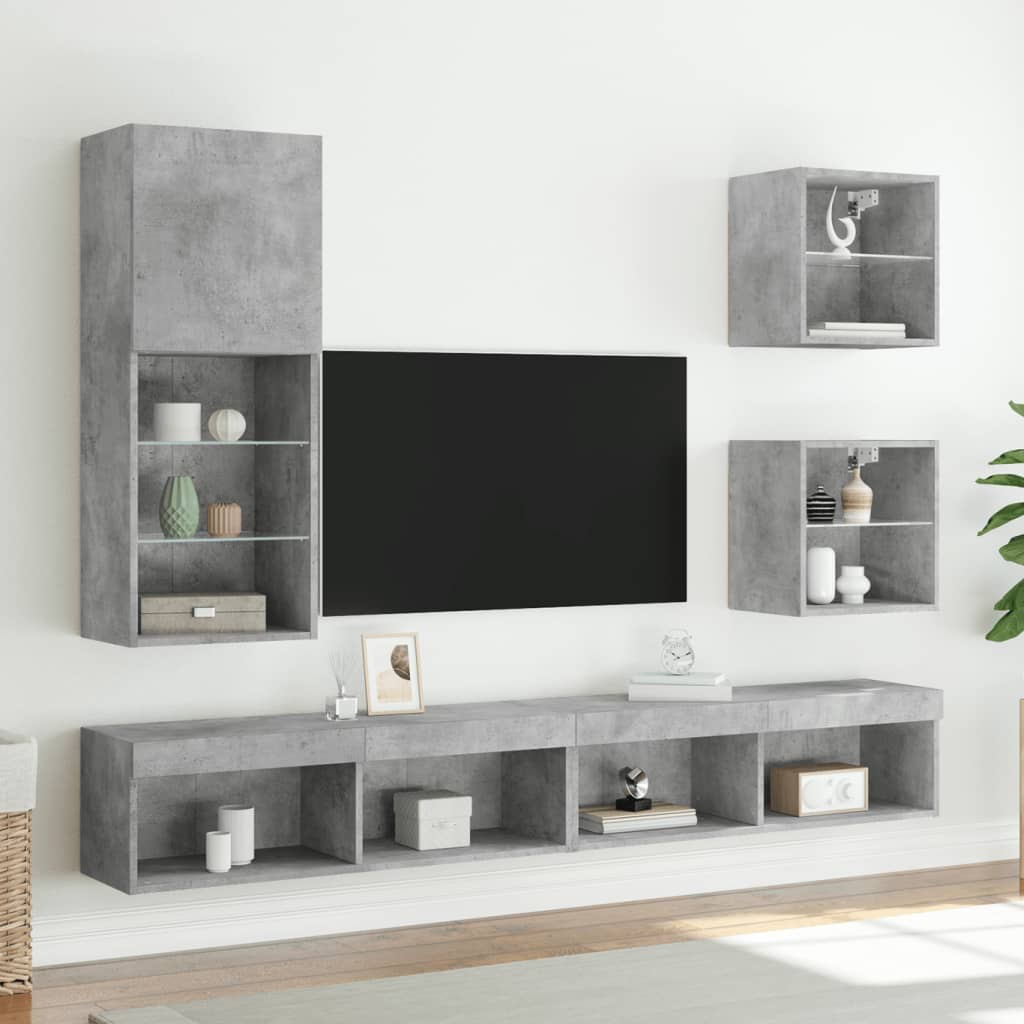TV cabinet with LED lights concrete grey 40.5x30x102 cm