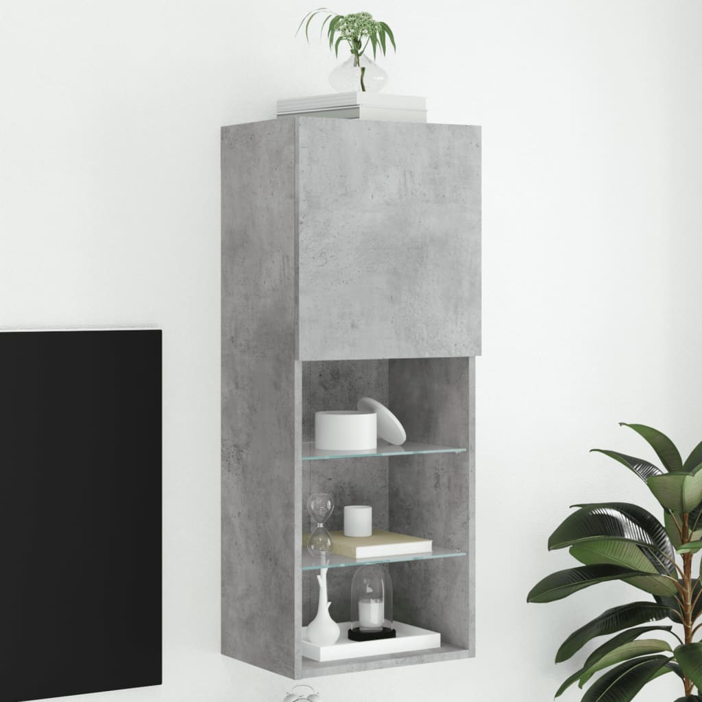 TV cabinet with LED lights concrete grey 40.5x30x102 cm