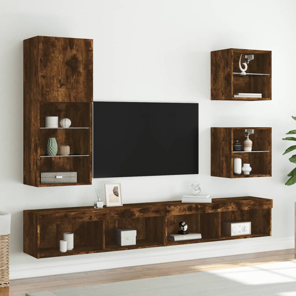 TV cabinet with LED lights smoked oak 40.5x30x102 cm