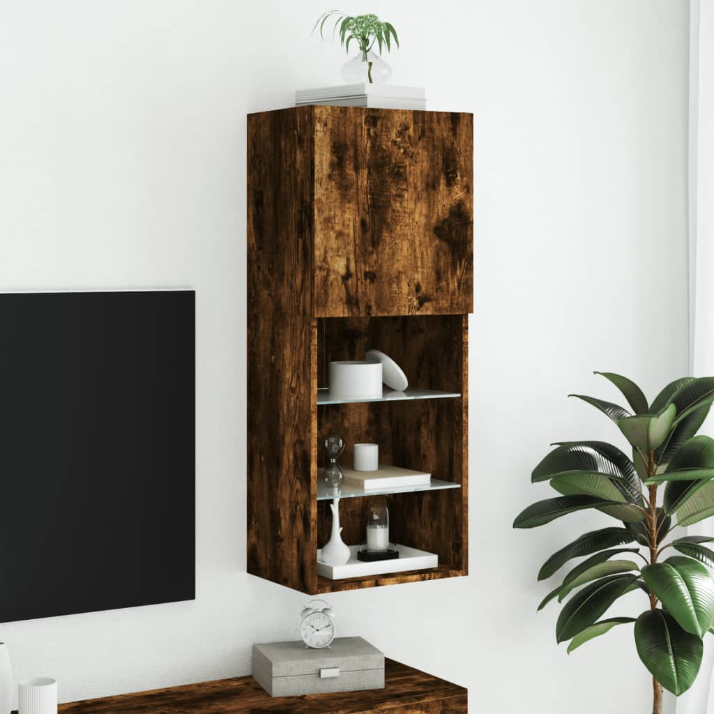 TV cabinet with LED lights smoked oak 40.5x30x102 cm