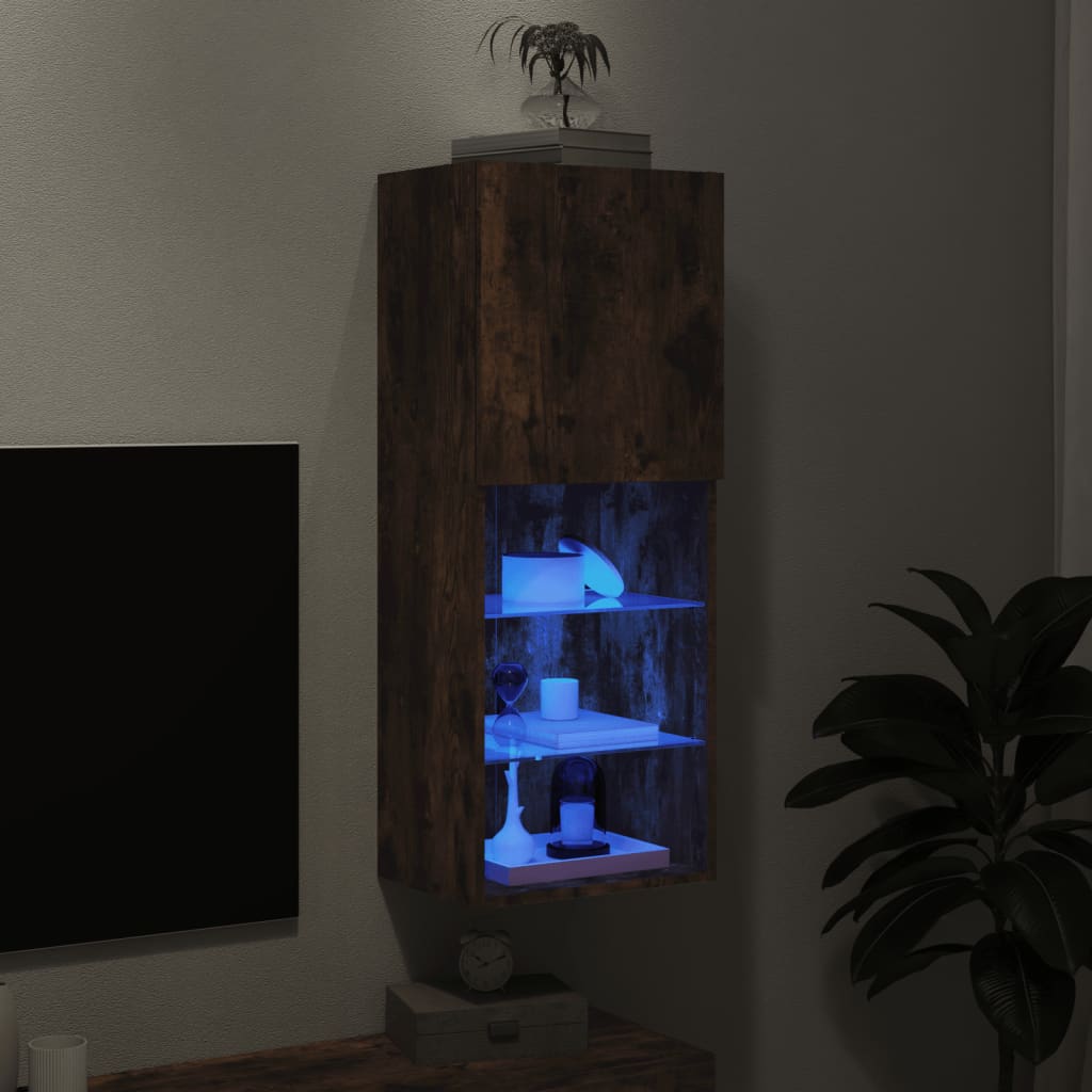 TV cabinet with LED lights smoked oak 40.5x30x102 cm
