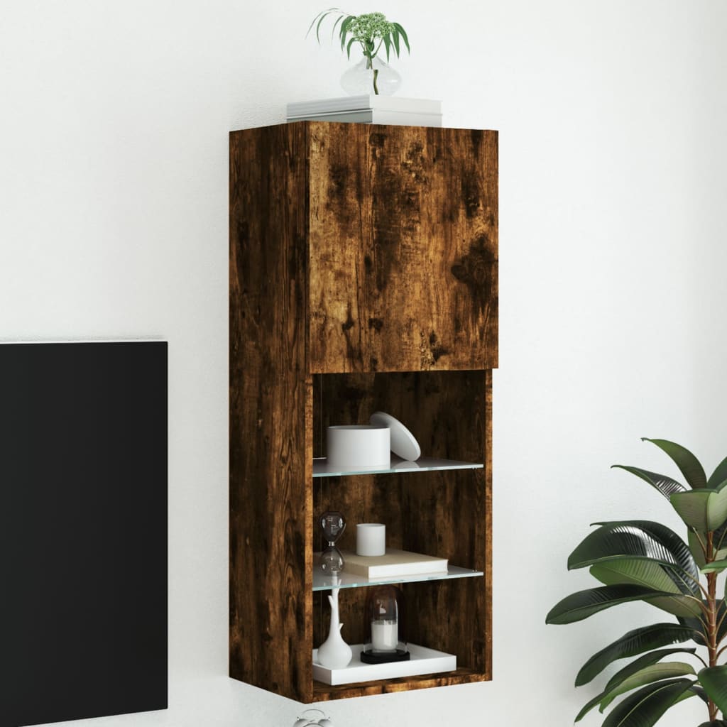 TV cabinet with LED lights smoked oak 40.5x30x102 cm