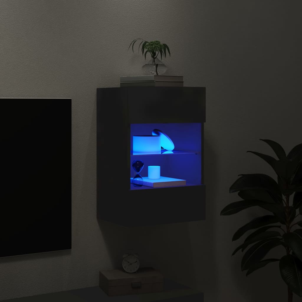 Meuble TV mural avec lumières LED noir 40x30x60,5 cm