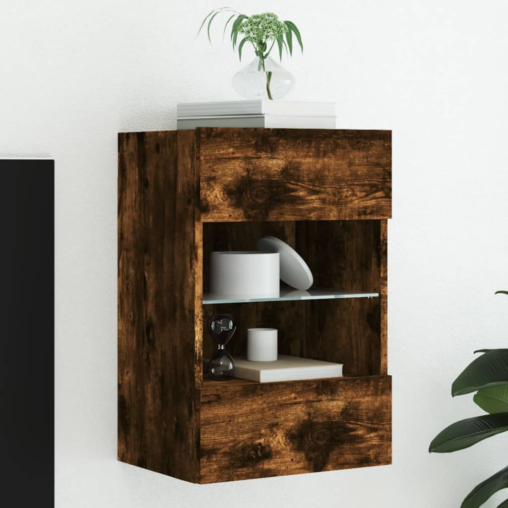 TV-Wandschrank mit LED-Leuchten Räuchereiche 40x30x60,5 cm