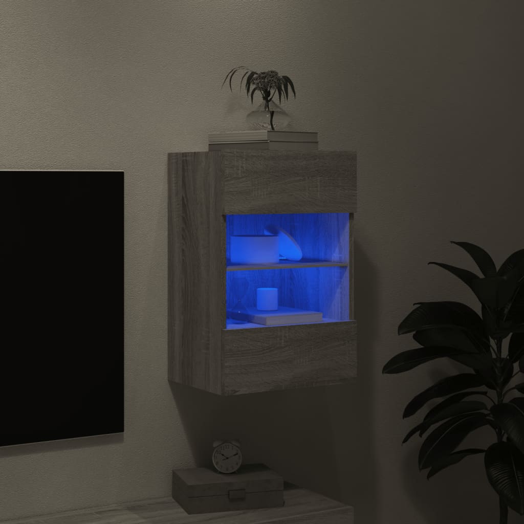 Meuble TV mural avec lumières LED Gris Sonoma 40x30x60,5 cm