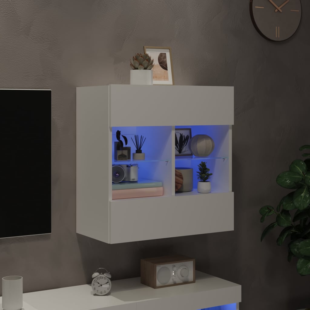 TV-Wandschrank mit LED-Leuchten Weiß 58,5x30x60,5 cm