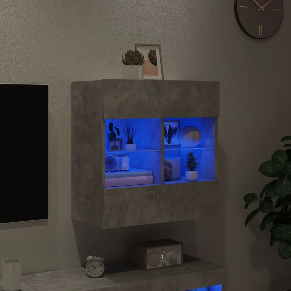 Meuble TV mural avec lumières LED gris béton 58,5x30x60,5 cm