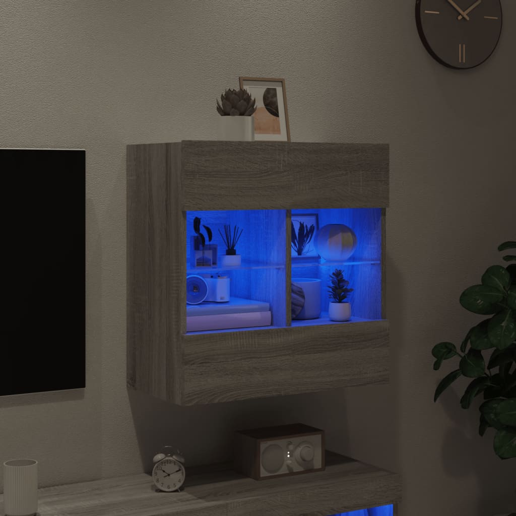 Meuble TV mural avec lumières LED Gris Sonoma 58,5x30x60,5 cm