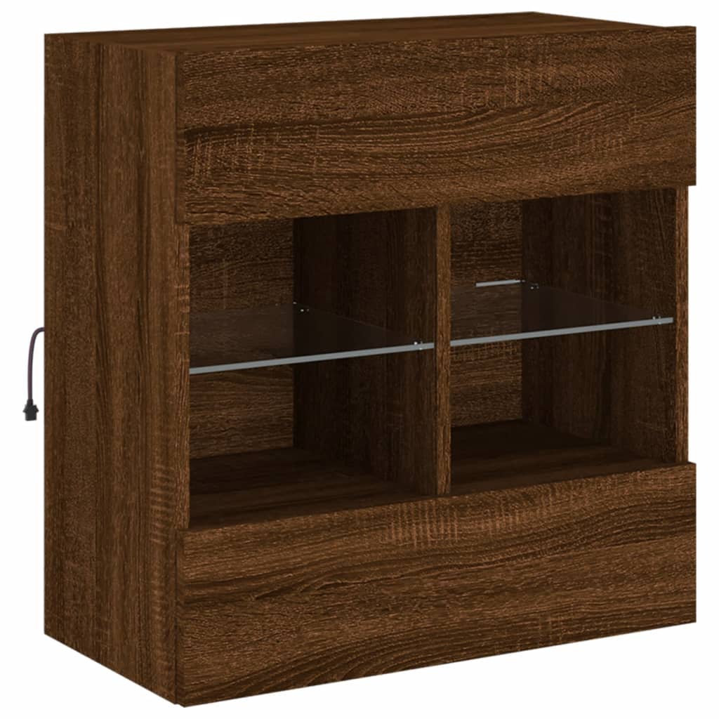 TV-Wandschrank mit LED-Leuchten Braun Eichen-Optik