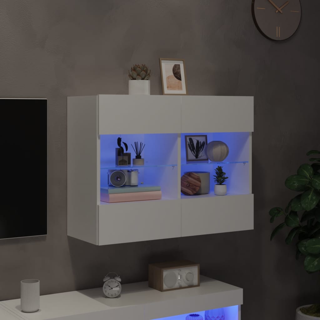 Meuble TV mural avec lumières LED blanc 78,5x30x60,5 cm