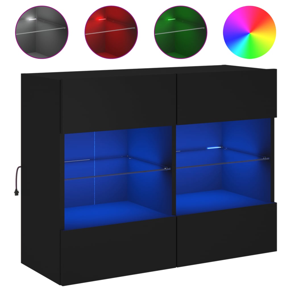 TV-Wandschrank mit LED-Leuchten Schwarz 78,5x30x60,5 cm