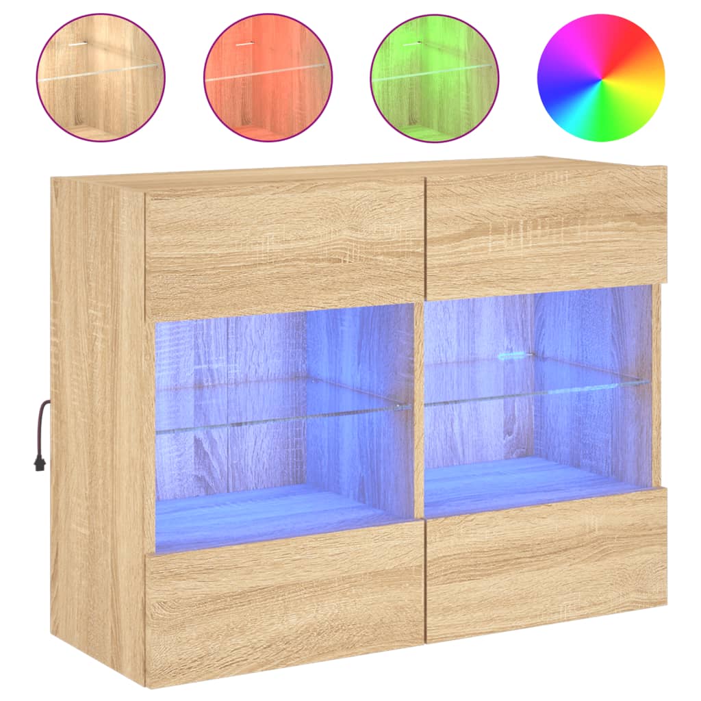 TV-Wandschrank mit LED-Leuchten Sonoma-Eiche 78,5x30x60,5 cm