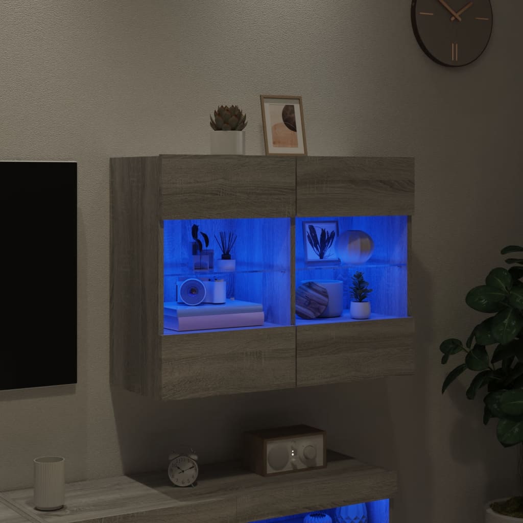 Meuble TV mural avec lumières LED Gris Sonoma 78,5x30x60,5 cm