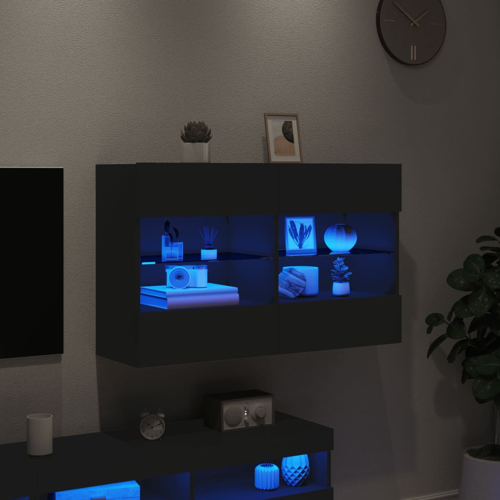 Meuble TV mural avec lumières LED noir 98,5x30x60,5 cm