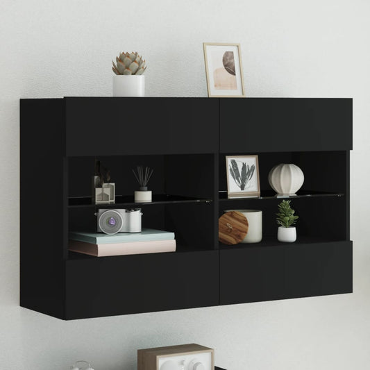 TV-Wandschrank mit LED-Leuchten Schwarz 98,5x30x60,5 cm