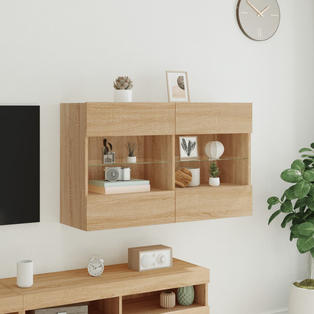 TV-Wandschrank mit LED-Leuchten Sonoma-Eiche 98,5x30x60,5 cm