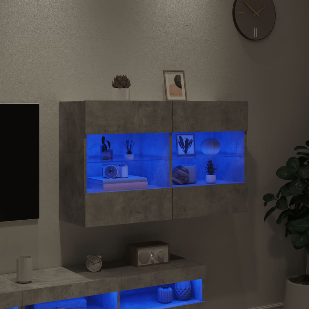 Meuble TV mural avec lumières LED gris béton 98,5x30x60,5 cm