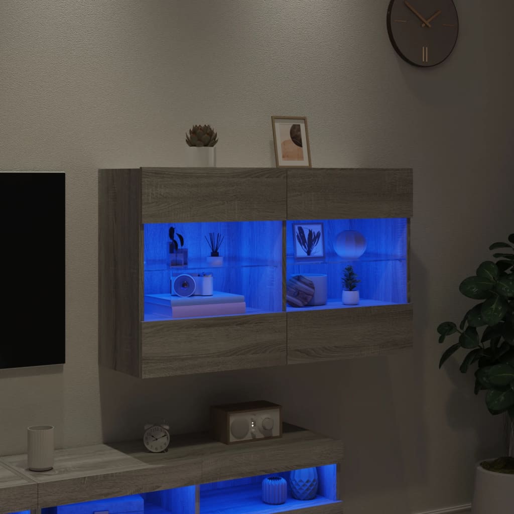TV-Wandschrank mit LED-Leuchten Grau Sonoma 98,5x30x60,5 cm