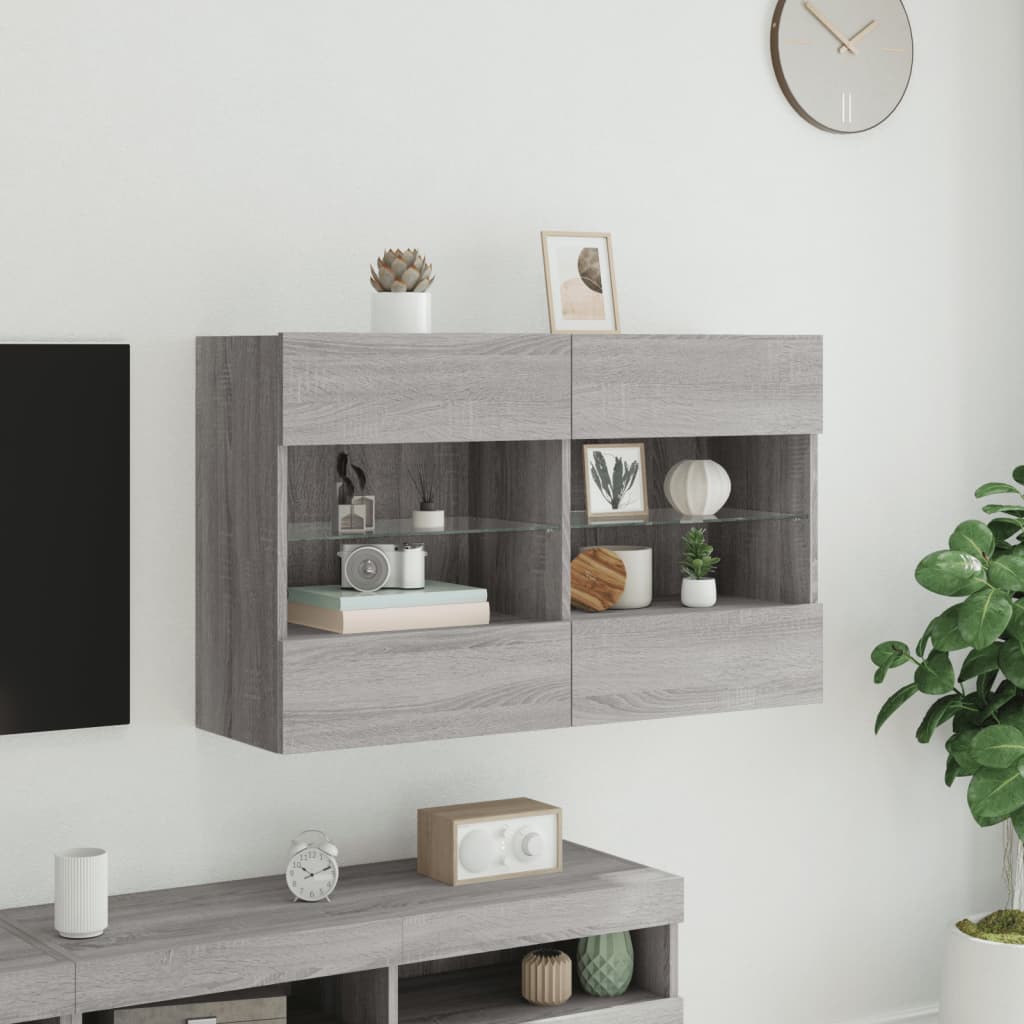 TV-Wandschrank mit LED-Leuchten Grau Sonoma 98,5x30x60,5 cm