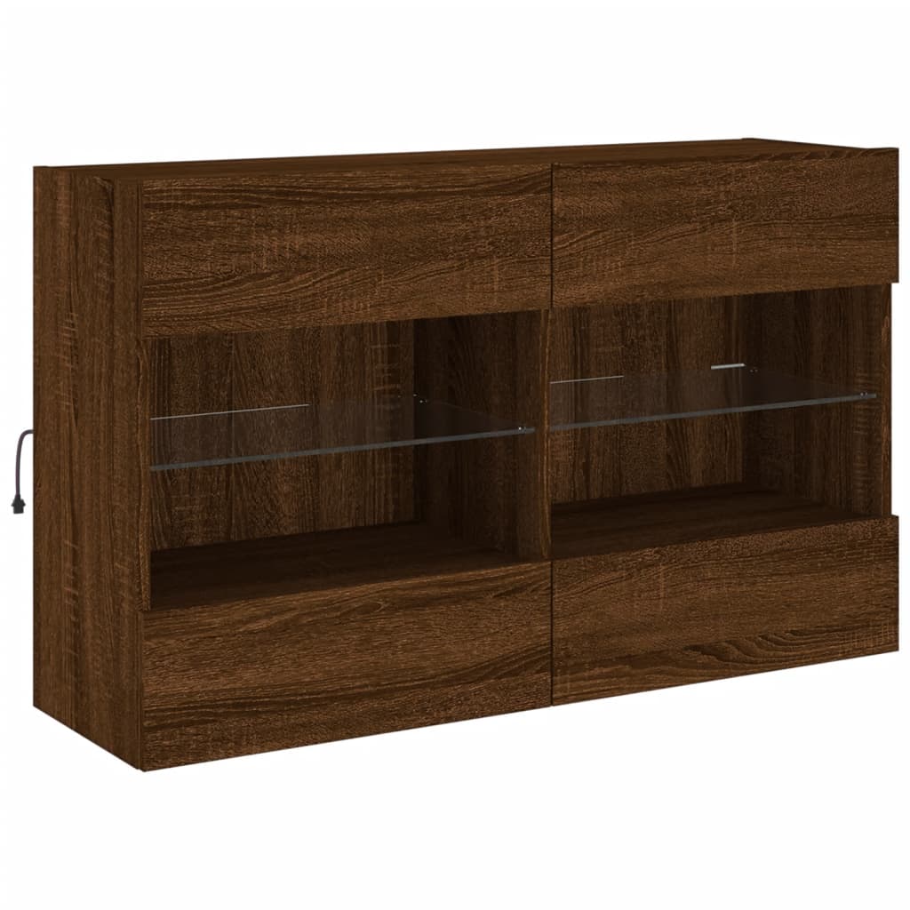 TV-Wandschrank mit LED-Leuchten Braun Eichen-Optik