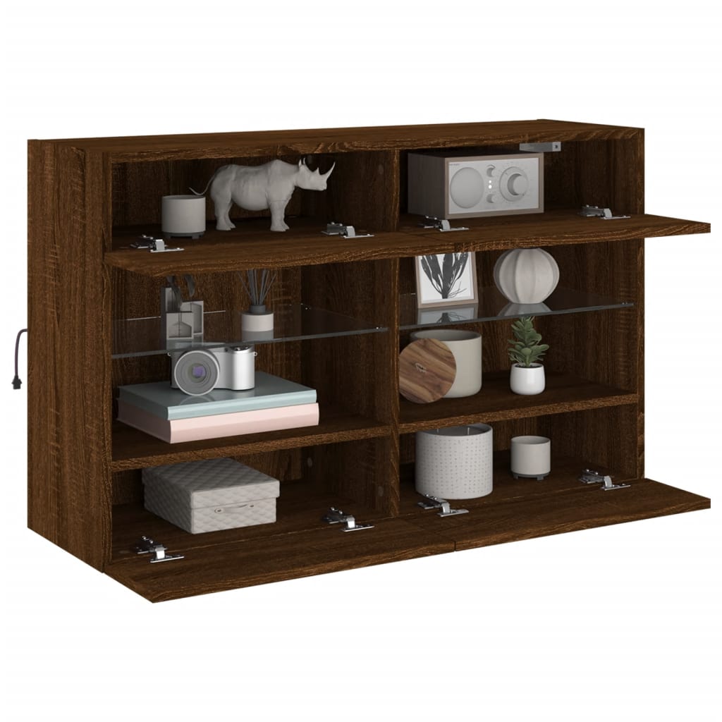 TV-Wandschrank mit LED-Leuchten Braun Eichen-Optik