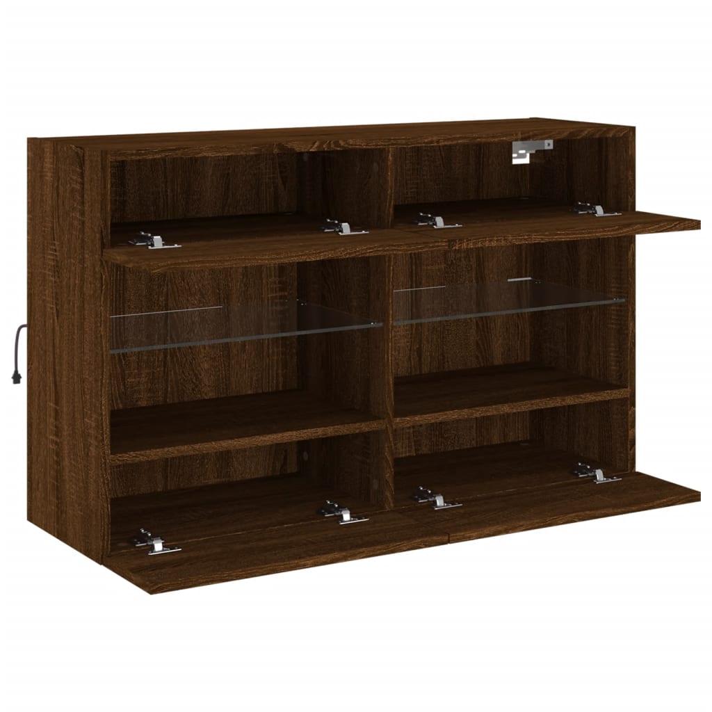 TV-Wandschrank mit LED-Leuchten Braun Eichen-Optik