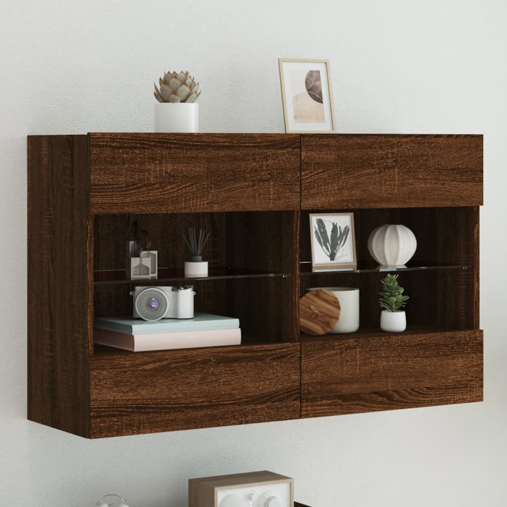 TV-Wandschrank mit LED-Leuchten Braun Eichen-Optik