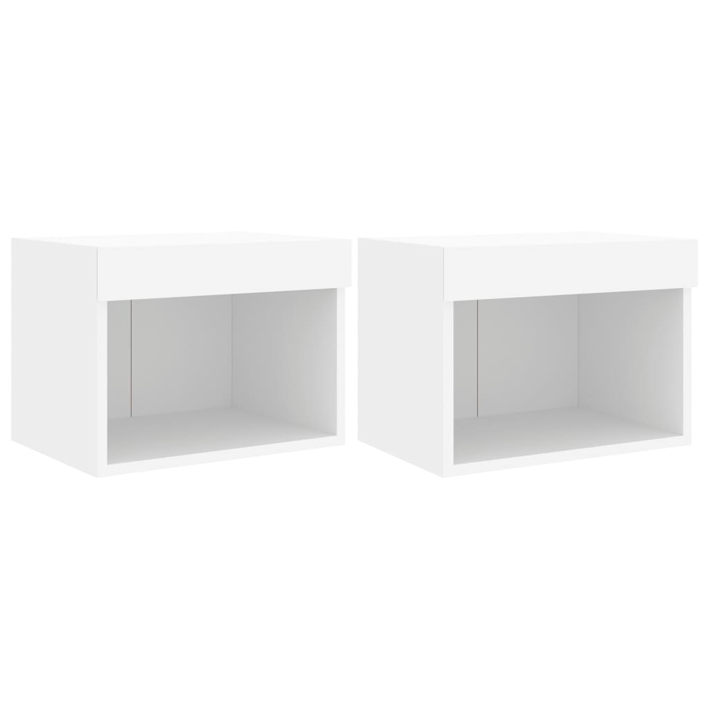 Tables de chevet murales avec lumières LED 2 pcs Blanc