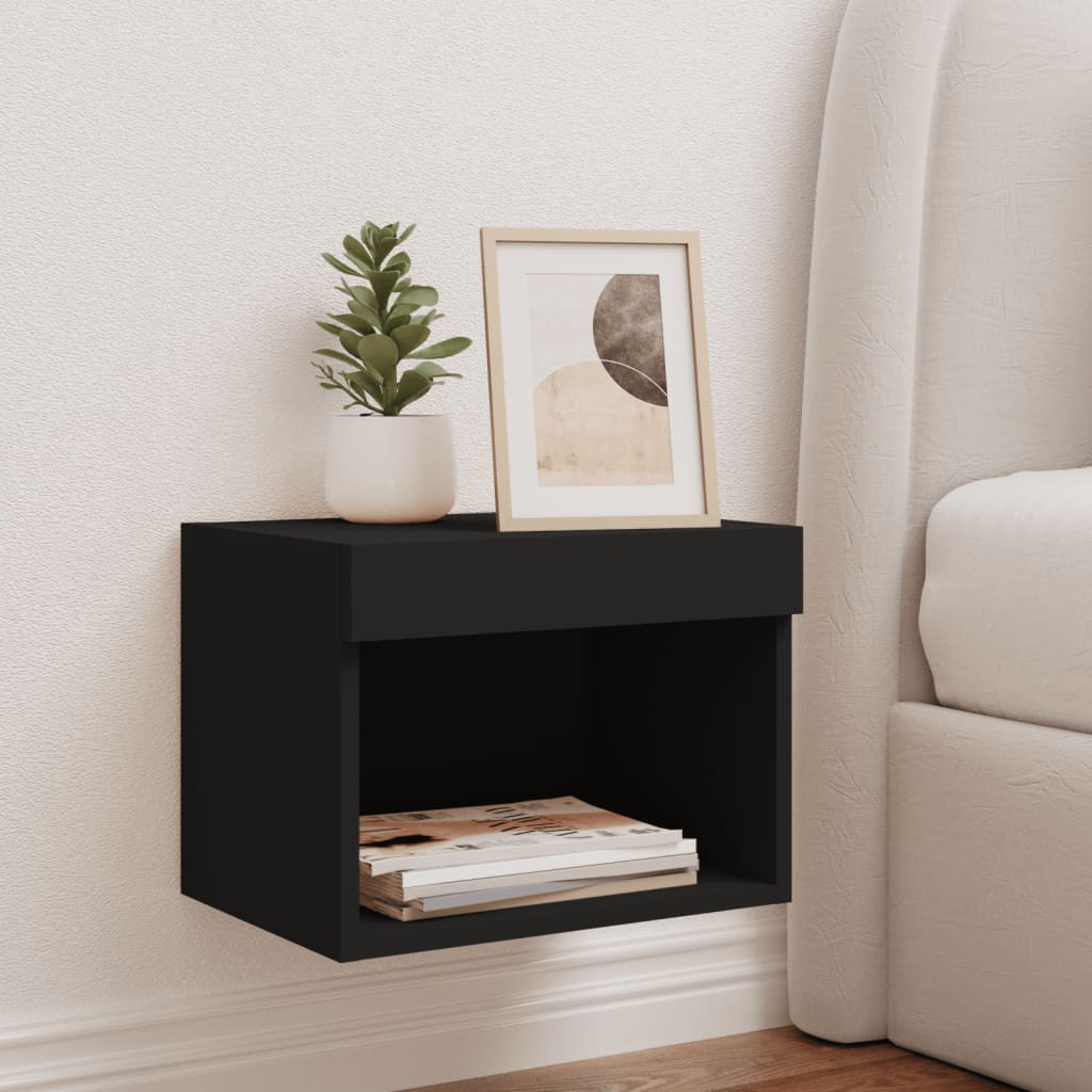 Wall Bedside Table with LED Lights Black