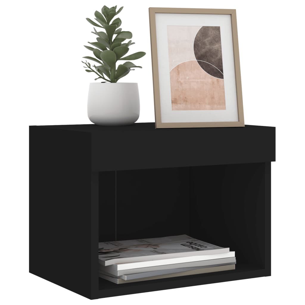 Wall Bedside Table with LED Lights Black