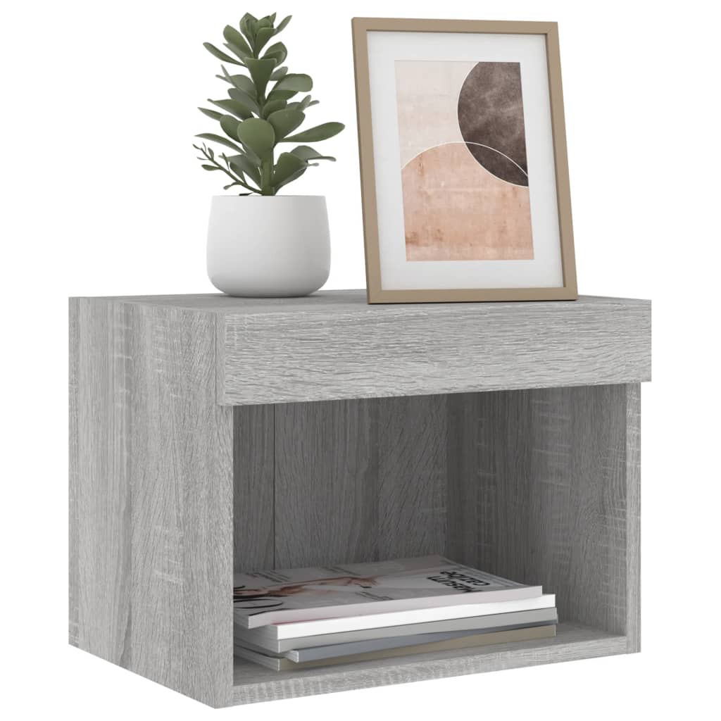 Table de chevet murale avec lumières LED gris Sonoma