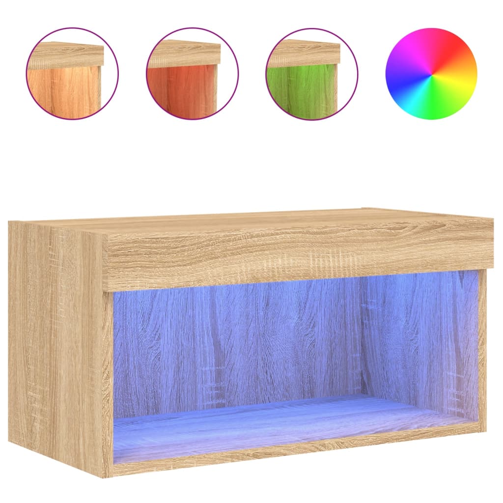 Meuble TV avec lumières LED Chêne Sonoma 60x30x30 cm